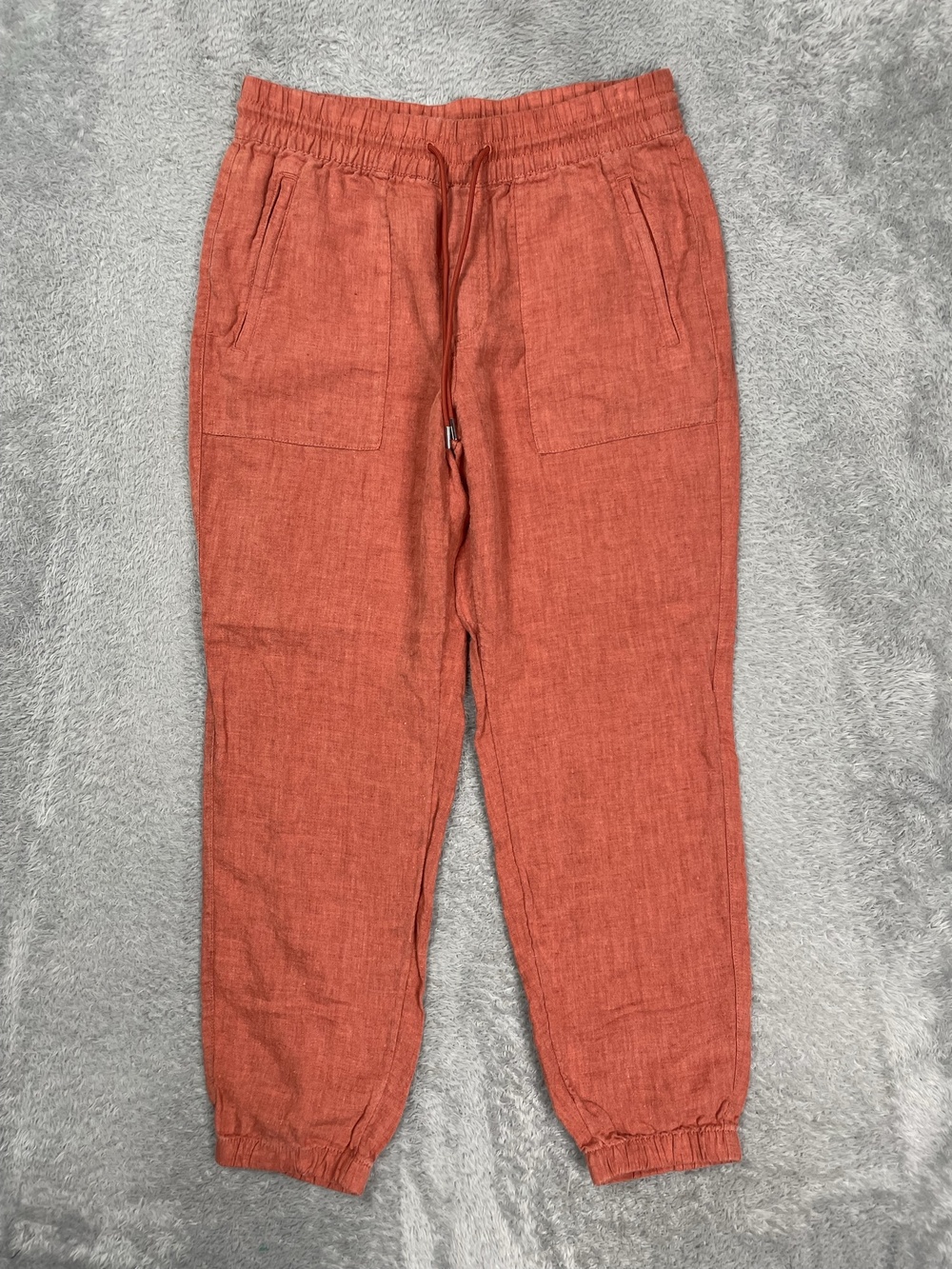 Athleta Pants Womens 8 Orange Linen Jogger Elastic Waist Cuffed Ankle Casual